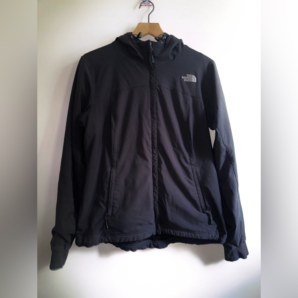 The North Face Zip Up Velour Lined Hood Jacket Women Size Large Black Polyester